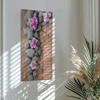 Verticale moderne glazen wandklok Orchideeënstenen