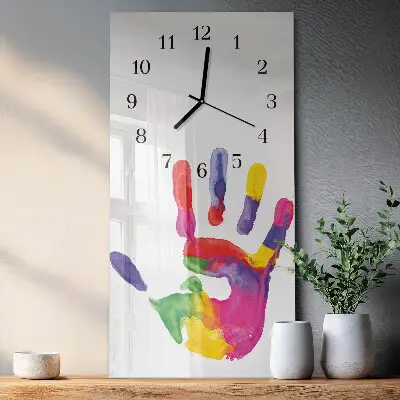 Verticale rechthoekige glazen wandklok Hand