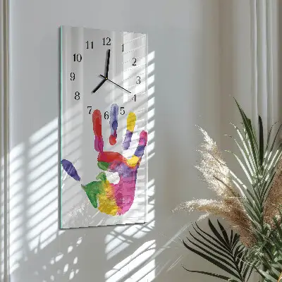 Verticale rechthoekige glazen wandklok Hand