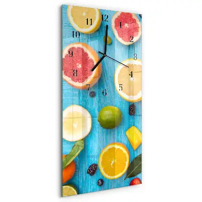 Verticale moderne glazen wandklok Fruit