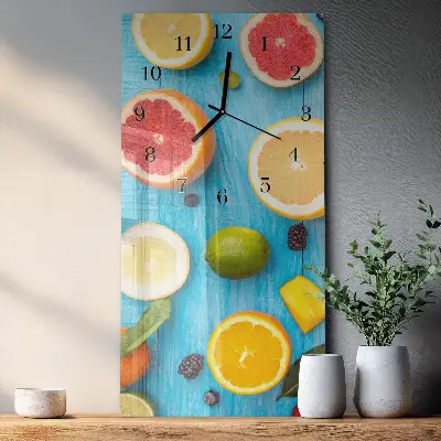 Verticale moderne glazen wandklok Fruit