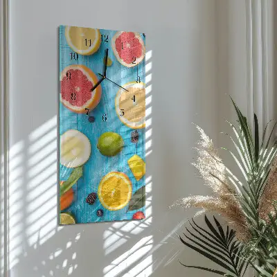 Verticale moderne glazen wandklok Fruit