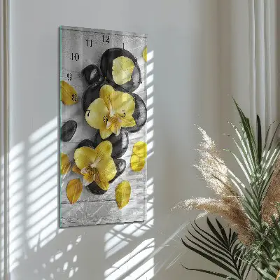 Verticale rechthoekige glazen wandklok Bloemenstenen