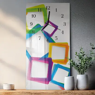 Verticale moderne glazen wandklok Kleurrijke rechthoeken