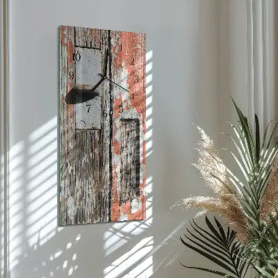 Verticale rechthoekige glazen wandklok Houten deur