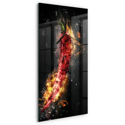 Verticale rechthoekige glazen wandklok Hete peper