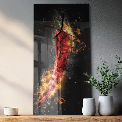 Verticale rechthoekige glazen wandklok Hete peper