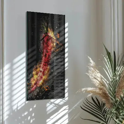 Verticale rechthoekige glazen wandklok Hete peper
