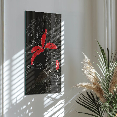 Verticale rechthoekige glazen wandklok Bloemen