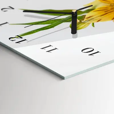 Verticale moderne glazen wandklok Gele bloemen
