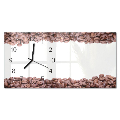 Horizontale wandklok glas Koffiebonen