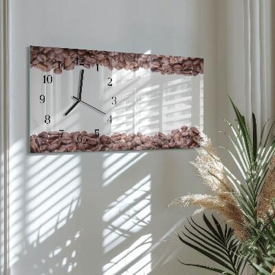 Horizontale wandklok glas Koffiebonen