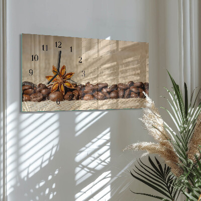 Horizontale glazen wandklok Gemalen koffie