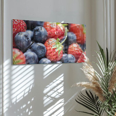 Horizontale wandklok glas Bosbessen en bramen