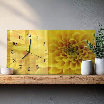 Wandklok glas langwerpig horizontaal Chrysanten