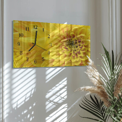 Wandklok glas langwerpig horizontaal Chrysanten