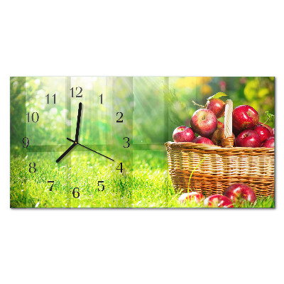 Horizontale glazen wandklok Mand met appels