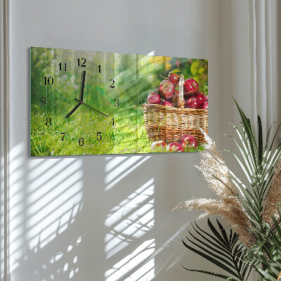 Horizontale glazen wandklok Mand met appels