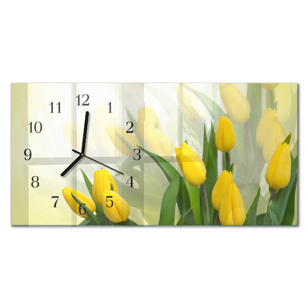 Horizontale glazen wandklok Tuintulpen
