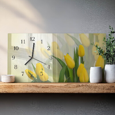 Horizontale glazen wandklok Tuintulpen