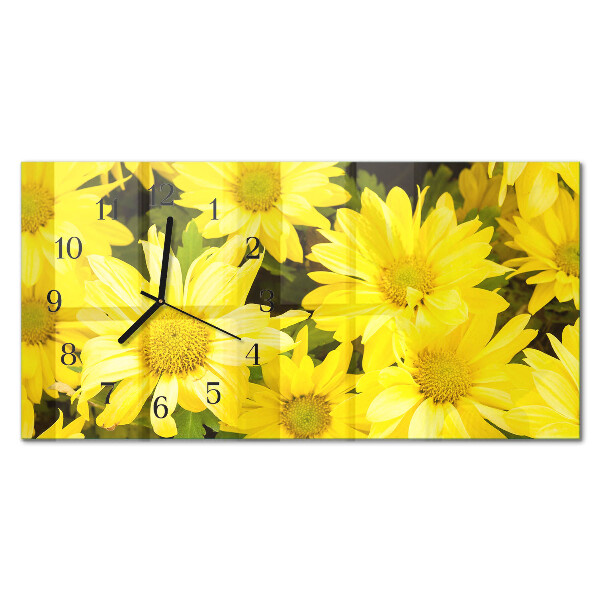 Horizontale wandklok glas Gele bloemen