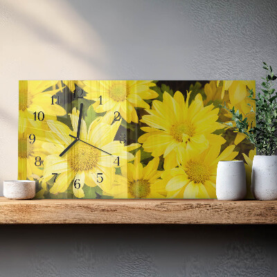 Horizontale wandklok glas Gele bloemen