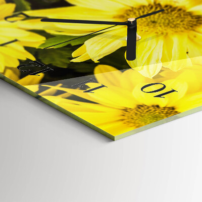 Horizontale wandklok glas Gele bloemen