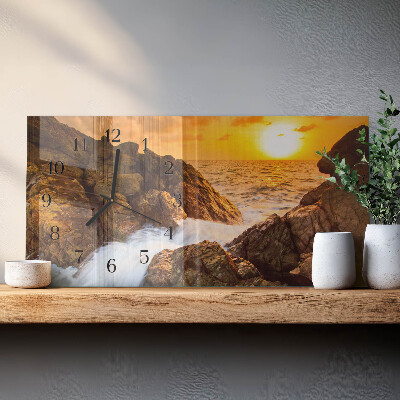 Horizontale wandklok glas Zonsondergang