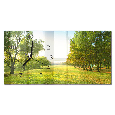 Wandklok glas langwerpig horizontaal Groene natuur