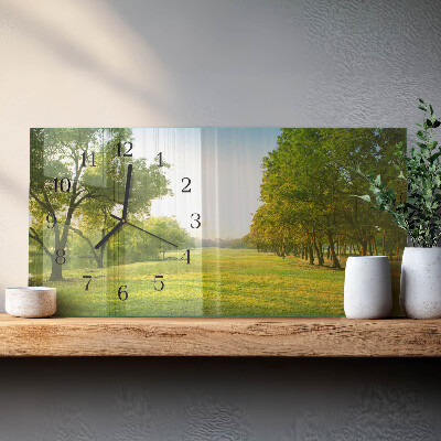 Wandklok glas langwerpig horizontaal Groene natuur