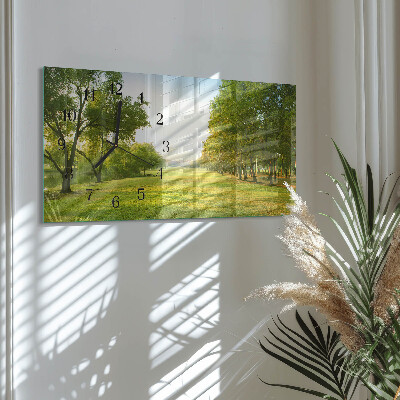 Wandklok glas langwerpig horizontaal Groene natuur