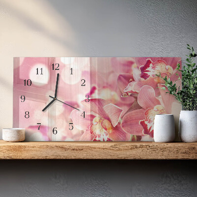 Horizontale glazen wandklok Orchideeën