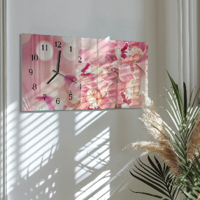 Horizontale glazen wandklok Orchideeën