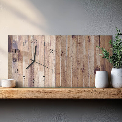 Horizontale wandklok glas Houten planken