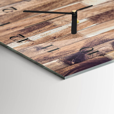 Horizontale wandklok glas Houten planken