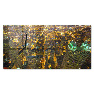 Horizontale glazen wandklok De verlichte stad