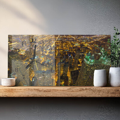 Horizontale glazen wandklok De verlichte stad