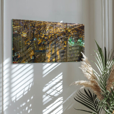 Horizontale glazen wandklok De verlichte stad