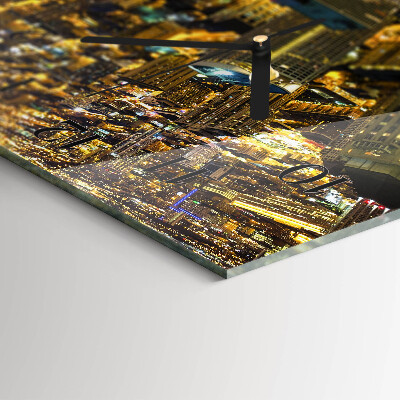 Horizontale glazen wandklok De verlichte stad