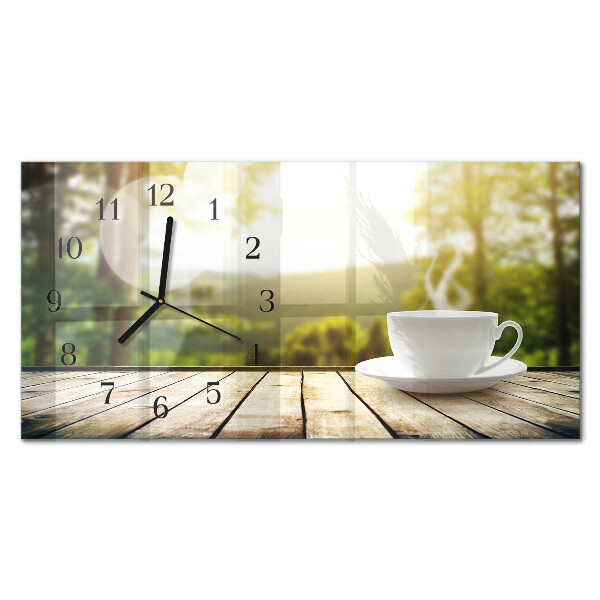 Horizontale wandklok glas Een kopje koffie