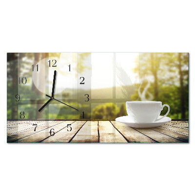 Horizontale wandklok glas Een kopje koffie