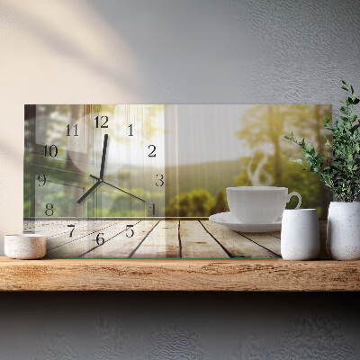 Horizontale wandklok glas Een kopje koffie
