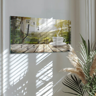 Horizontale wandklok glas Een kopje koffie