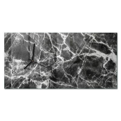 Horizontale wandklok glas Zwart marmer