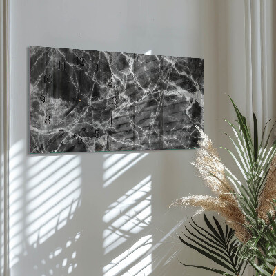 Horizontale wandklok glas Zwart marmer