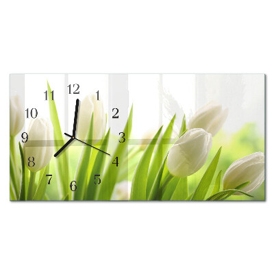 Rechthoekige glazen klok horizontaal Witte tulpen