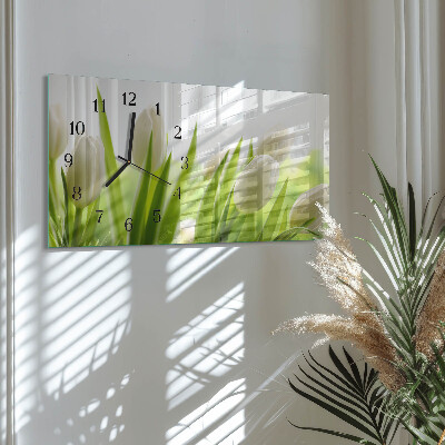 Rechthoekige glazen klok horizontaal Witte tulpen