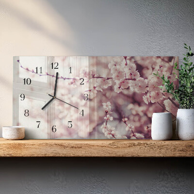 Wandklok glas langwerpig horizontaal Kersenbloesems